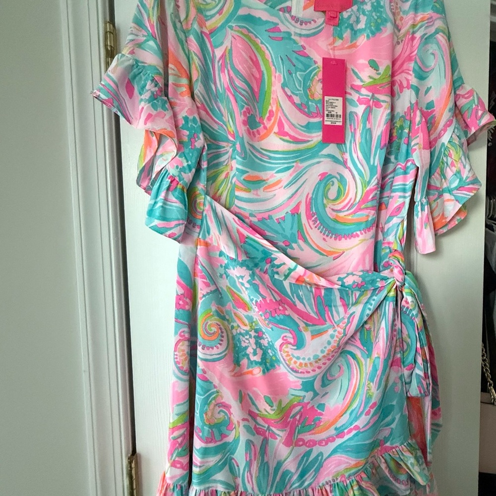 Lilly Pulitzer Pink & Aqua Swirl Wrap Dress for Women